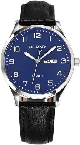 BERNY Men's Easy-to-Read Watch Standard Analog Display Quartz Leather Strap Wristwatch Classic Elegant Day&Date Watch for Men in Kuwait