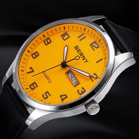 BERNY Men's Easy-to-Read Watch Standard Analog Display Quartz Leather Strap Wristwatch Classic Elegant Day&Date Watch for Men in Kuwait