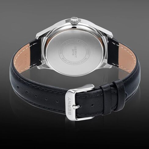 BERNY Men's Easy-to-Read Watch Standard Analog Display Quartz Leather Strap Wristwatch Classic Elegant Day&Date Watch for Men in Kuwait