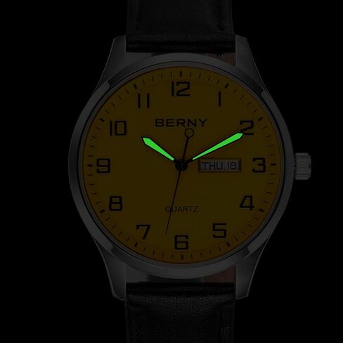 BERNY Men's Easy-to-Read Watch Standard Analog Display Quartz Leather Strap Wristwatch Classic Elegant Day&Date Watch for Men in Kuwait