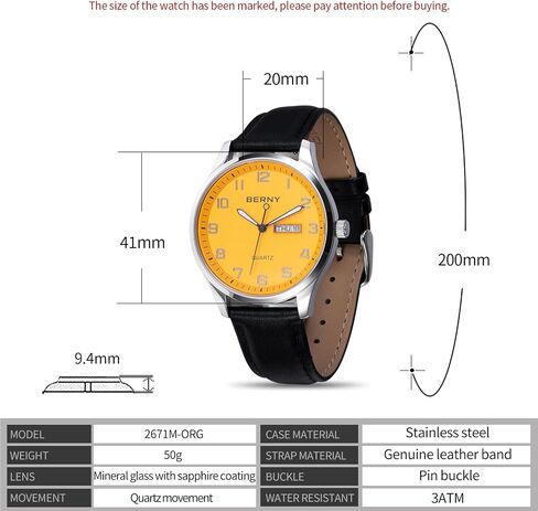 BERNY Men's Easy-to-Read Watch Standard Analog Display Quartz Leather Strap Wristwatch Classic Elegant Day&Date Watch for Men in Kuwait