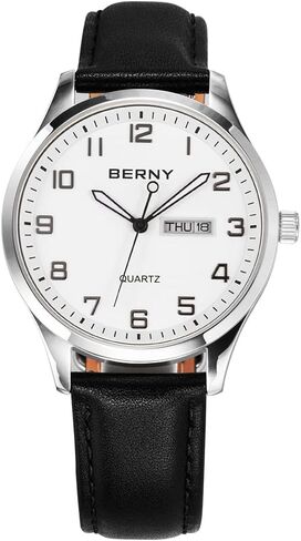 BERNY Men's Easy-to-Read Watch Standard Analog Display Quartz Leather Strap Wristwatch Classic Elegant Day&Date Watch for Men in Kuwait