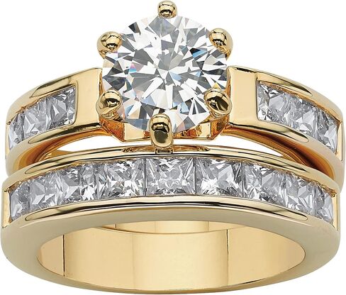 Palm Beach Jewelry PalmBeach Yellow Gold-Plated Round Cubic Zirconia Channel Set Bridal Ring Set Sizes 5-10 in Kuwait