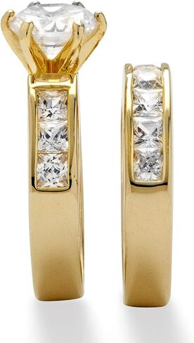 Palm Beach Jewelry PalmBeach Yellow Gold-Plated Round Cubic Zirconia Channel Set Bridal Ring Set Sizes 5-10 in Kuwait