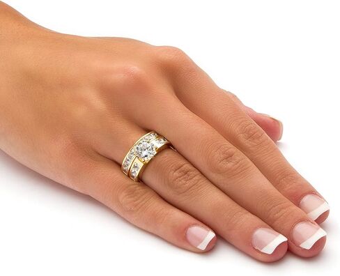 Palm Beach Jewelry PalmBeach Yellow Gold-Plated Round Cubic Zirconia Channel Set Bridal Ring Set Sizes 5-10 in Kuwait