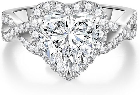 Total 3.1cttw(2.5CT Center Stone) Heart Moissanite Engagement Ring for Women, Thickened 925 Sterling Silver Band, D Color VVS1, Anniversary Wedding Promise Halo Ring with Certificate, Ideal Gift in Kuwait