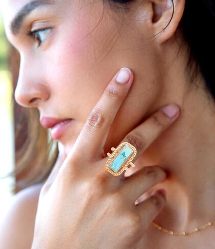 Barse Jewelry Willa Blue Turquoise Golden Statement Ring in Saudi Arabia