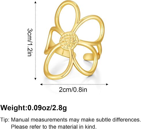 VEDAIM Gold Daisy Flower Open Ring 18K Gold Plated Adjustable Minimalist Statement Ring for Women Boho Summer Jewelry in Saudi Arabia