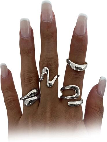 Stacked Glossy Teardrop Open Knuckle Rings Set for Women,Retro Minimalist Geometric Aesthetics Line Finger Rings,Personalized Jewelry Accessories Gifts in Saudi Arabia