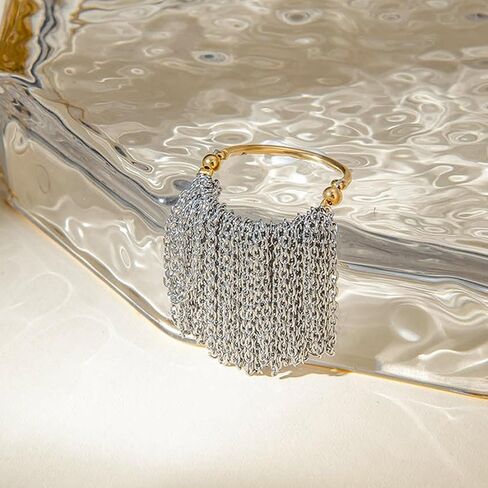 Adjustable Size Rings Delicate Gold and Silver Color Chain Fringe Rings Stainless Steel Jewelry for Fashionable Women in Saudi Arabia