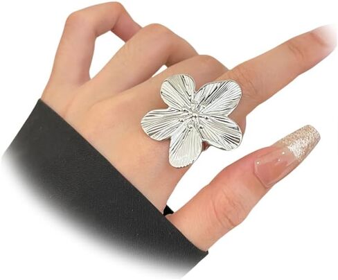 14K Gold Flower Knuckle Open Ring for Women Chunky Large Floral Statement Thumb Rings Fashion Petal Non Tarnish Finger Jewelry Adjustable Accessories in Saudi Arabia