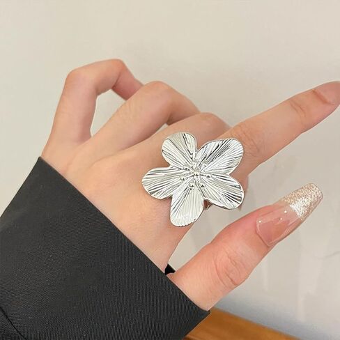 14K Gold Flower Knuckle Open Ring for Women Chunky Large Floral Statement Thumb Rings Fashion Petal Non Tarnish Finger Jewelry Adjustable Accessories in Saudi Arabia