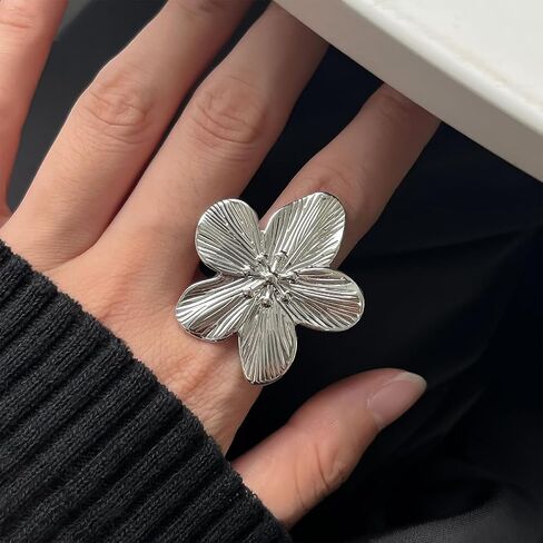 14K Gold Flower Knuckle Open Ring for Women Chunky Large Floral Statement Thumb Rings Fashion Petal Non Tarnish Finger Jewelry Adjustable Accessories in Saudi Arabia