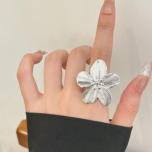 14K Gold Flower Knuckle Open Ring for Women Chunky Large Floral Statement Thumb Rings Fashion Petal Non Tarnish Finger Jewelry Adjustable Accessories in Saudi Arabia