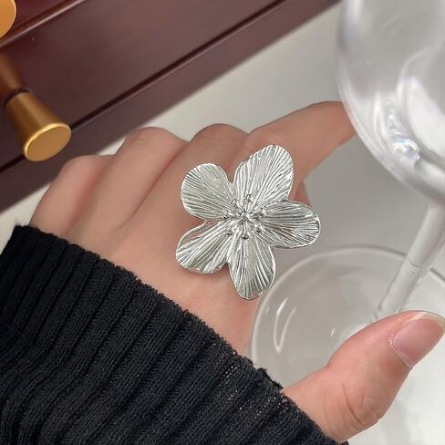 14K Gold Flower Knuckle Open Ring for Women Chunky Large Floral Statement Thumb Rings Fashion Petal Non Tarnish Finger Jewelry Adjustable Accessories in Saudi Arabia