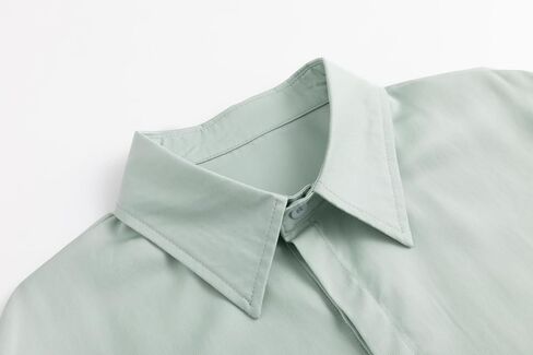 Dauocie Women's Cropped Roll Up Long Sleeve Button Down Shirts Asymmetrical Hem Crop Top with Pockets in Saudi Arabia