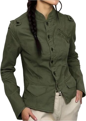 SweatyRocks Women's Button Down Fitted Work Jacket Shirt Mock Neck Long Sleeve Outdoor Fishing Hiking Top in Kuwait
