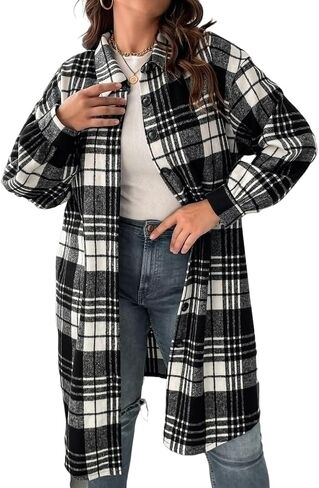 Flannel Plaid Shirt for Women Long Sleeve Blouse, Trendy Collared Casual Top Plus Size(Slim Fit,Please Size Up) in Saudi Arabia