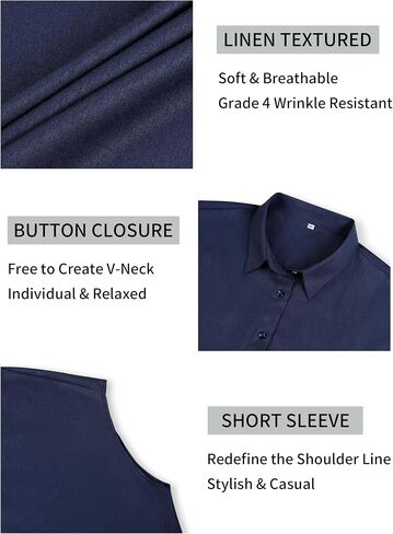 Ruisin Women's Short Sleeve Button Down Shirt Wrinkle Resistant V Neck Collared Blouse Linen Textured Summer Casual Work Top in Saudi Arabia