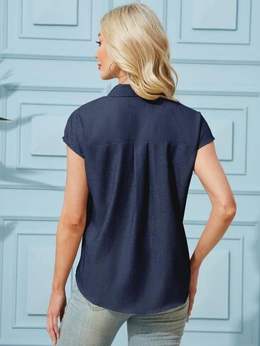 Ruisin Women's Short Sleeve Button Down Shirt Wrinkle Resistant V Neck Collared Blouse Linen Textured Summer Casual Work Top in Saudi Arabia