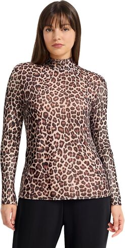 Anne Klein Women's Long Sleeve Cheetah Printed Mesh Top in Kuwait