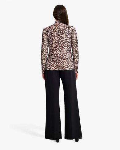 Anne Klein Women's Long Sleeve Cheetah Printed Mesh Top in Kuwait