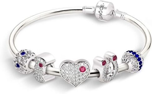 GNOCE "I Love You Charm Bracelet 925 Sterling Silver Bangle Bracelet with Five Beads Charm Bangle with Clasp in Kuwait