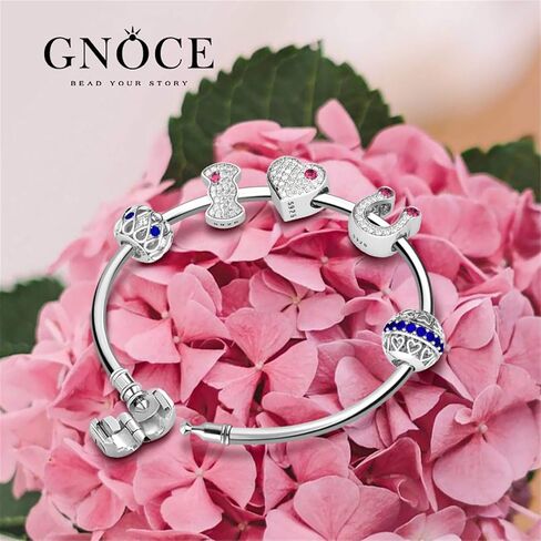 GNOCE "I Love You Charm Bracelet 925 Sterling Silver Bangle Bracelet with Five Beads Charm Bangle with Clasp in Kuwait