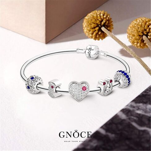 GNOCE "I Love You Charm Bracelet 925 Sterling Silver Bangle Bracelet with Five Beads Charm Bangle with Clasp in Kuwait