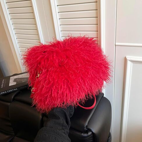Faux Fur Square Shoulder Crossbody Bag for Women Handbag Fluffy Plush Soft Casual Clutch Fall Purse in Saudi Arabia