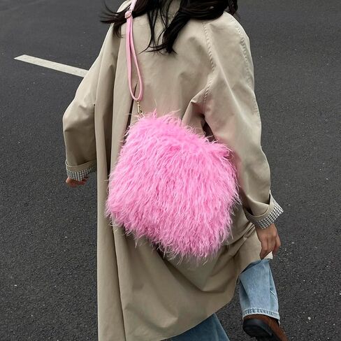 Faux Fur Square Shoulder Crossbody Bag for Women Handbag Fluffy Plush Soft Casual Clutch Fall Purse in Saudi Arabia