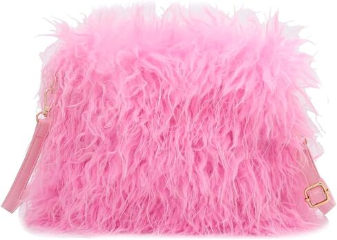 Faux Fur Square Shoulder Crossbody Bag for Women Handbag Fluffy Plush Soft Casual Clutch Fall Purse in Saudi Arabia