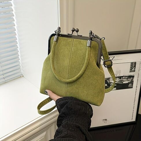 Vintage Kiss Lock Handbag for Women, Retro Crossbody Bag with Adjustable Strap, Kiss Lock Purse in Classic Doctor Bag Style in Kuwait