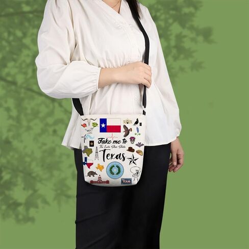 Take Me To Texas Print Canvas Crossbody Bag, Adjustable Strap Lightweight Purse with Top Zipper & Inner Pocket, Daily Shoulder Bag Texas Travel Gift for Women in Saudi Arabia