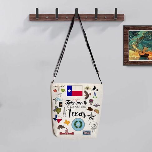 Take Me To Texas Print Canvas Crossbody Bag, Adjustable Strap Lightweight Purse with Top Zipper & Inner Pocket, Daily Shoulder Bag Texas Travel Gift for Women in Saudi Arabia
