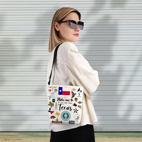Take Me To Texas Print Canvas Crossbody Bag, Adjustable Strap Lightweight Purse with Top Zipper & Inner Pocket, Daily Shoulder Bag Texas Travel Gift for Women in Saudi Arabia