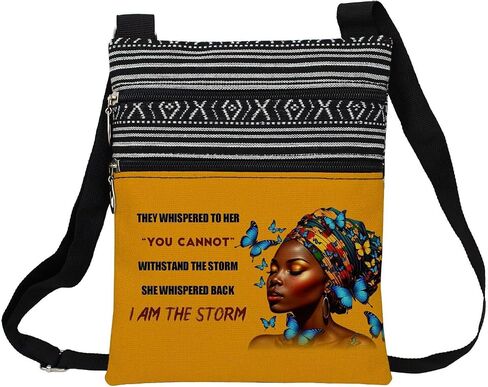 African American Messenger Bag Small Ethnic Pattern Adjustable Strap Crossbody Zipper Pouch Inspiring Present Phone Organizer Wallet I Am The Storm Shoulder Handbag for Black Women in Saudi Arabia