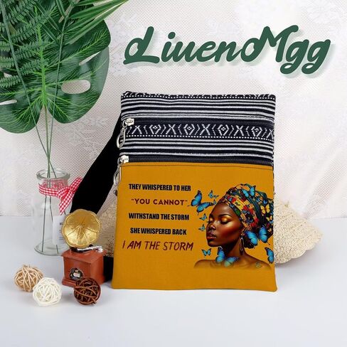 African American Messenger Bag Small Ethnic Pattern Adjustable Strap Crossbody Zipper Pouch Inspiring Present Phone Organizer Wallet I Am The Storm Shoulder Handbag for Black Women in Saudi Arabia