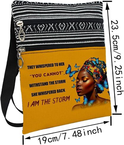African American Messenger Bag Small Ethnic Pattern Adjustable Strap Crossbody Zipper Pouch Inspiring Present Phone Organizer Wallet I Am The Storm Shoulder Handbag for Black Women in Saudi Arabia