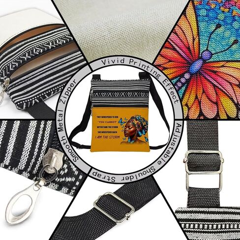 African American Messenger Bag Small Ethnic Pattern Adjustable Strap Crossbody Zipper Pouch Inspiring Present Phone Organizer Wallet I Am The Storm Shoulder Handbag for Black Women in Saudi Arabia