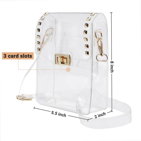 Small Clear Crossbody Bag Purse for Stadium Events for Women with Gold Stud Rivet, Clear Clutch Handbag for Concert, Game Day, Festival in Saudi Arabia