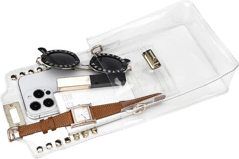 Small Clear Crossbody Bag Purse for Stadium Events for Women with Gold Stud Rivet, Clear Clutch Handbag for Concert, Game Day, Festival in Saudi Arabia
