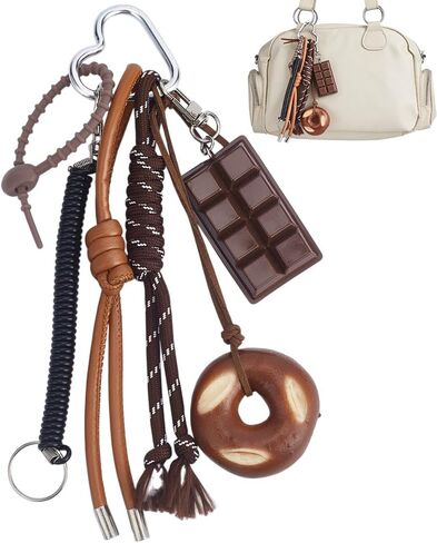 3pcs Bag Charms & Keychain Set Pretzel Purse Charms for Handbags Imitation Bread & Chocolate Keychains for Women in Saudi Arabia