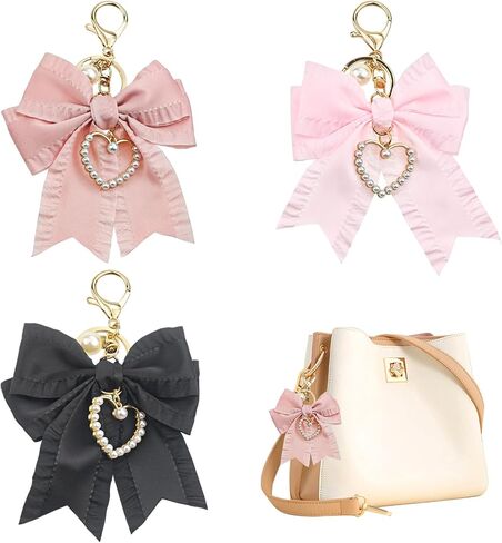 3 PACK Bow Pearl Keychain Purse Charm for Women Cute Wristlet Bag Charm for Handbags Backpacks & Car Keys Key Chain Accessories for Purses in Kuwait