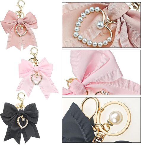 3 PACK Bow Pearl Keychain Purse Charm for Women Cute Wristlet Bag Charm for Handbags Backpacks & Car Keys Key Chain Accessories for Purses in Kuwait