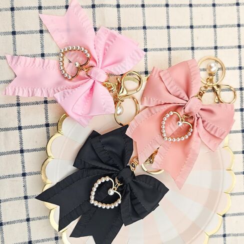 3 PACK Bow Pearl Keychain Purse Charm for Women Cute Wristlet Bag Charm for Handbags Backpacks & Car Keys Key Chain Accessories for Purses in Kuwait