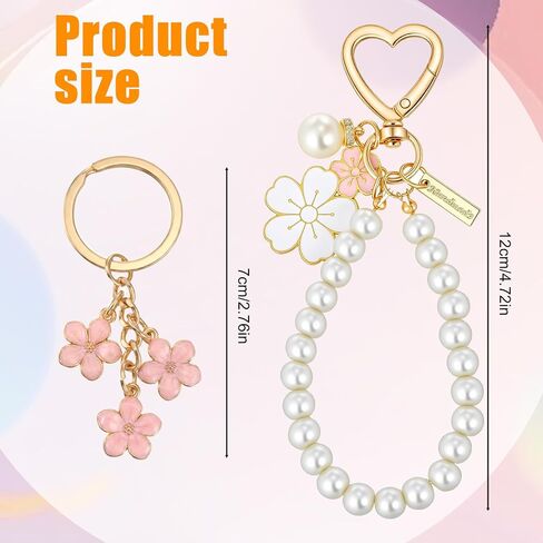 Ymapinc 2 Pcs Car Keychain for Women, Women Keychain for Car Keys, Pearl & Flower Keychains Kit, Pink & White Girly Keychains, Perfect for Purses in Kuwait