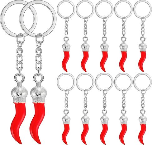 Dreuyet 12 Pcs Italian Horn Keychain Italian Luck Red Horn Charm Chili Pepper Keychain Souvenir for Car Bag Accessories in Kuwait