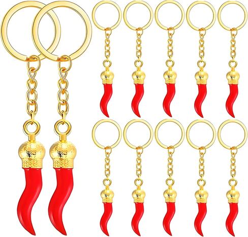 Dreuyet 12 Pcs Italian Horn Keychain Italian Luck Red Horn Charm Chili Pepper Keychain Souvenir for Car Bag Accessories in Kuwait