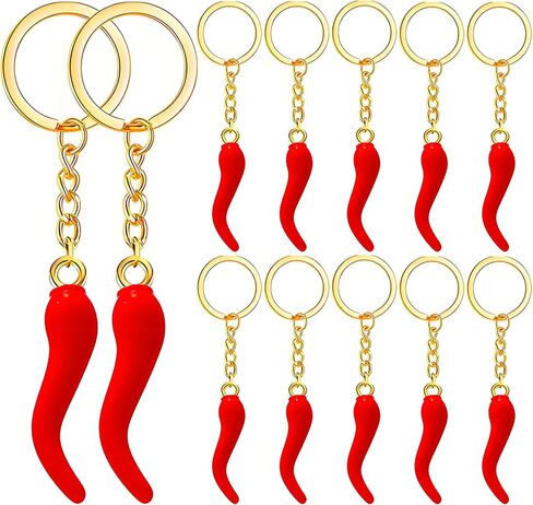 Dreuyet 12 Pcs Italian Horn Keychain Italian Luck Red Horn Charm Chili Pepper Keychain Souvenir for Car Bag Accessories in Kuwait